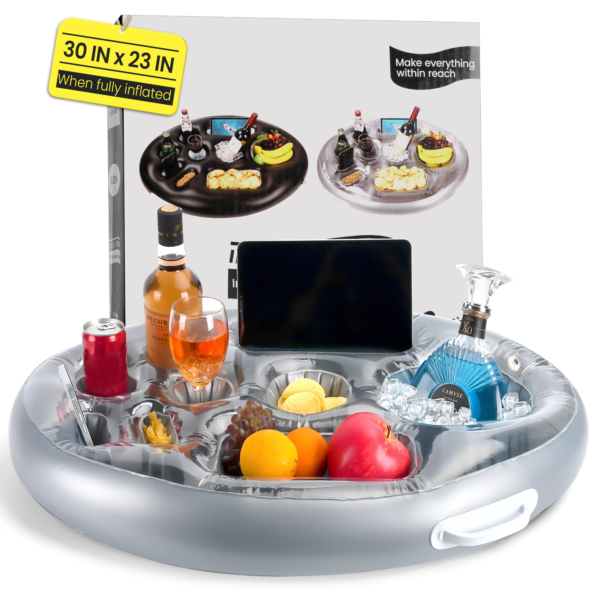Inflatable Floating Drink Holder for Pool & Hot Tub - Silver | Adult Pool Accessories | Drink Floaties for Swimming, Relaxing & Parties | Perfect for Summer BBQs, Beach Days & Backyard Lounging