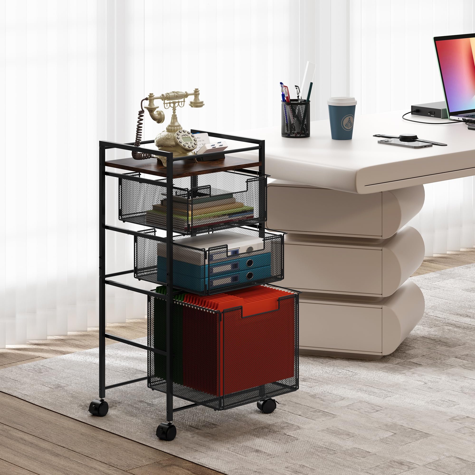 EasyPAG Rolling File Cabinet - Mobile Metal File Organizer Storage Cart with 4 Swivel Casters & Removable Drawers (1 File + 2 Small Drawers) - Black | Perfect for Office, Home, or Classroom Document Organization