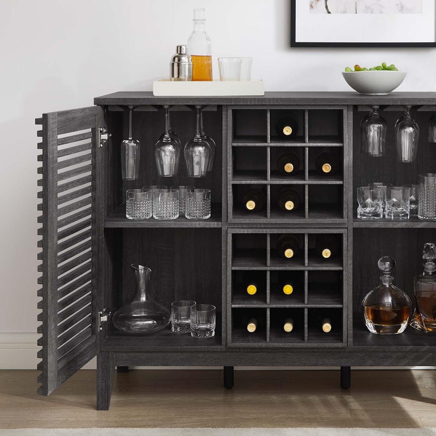 Mid-Century Modern Wine Bar Cabinet - Modway Render Charcoal Wood Storage Cabinet 17