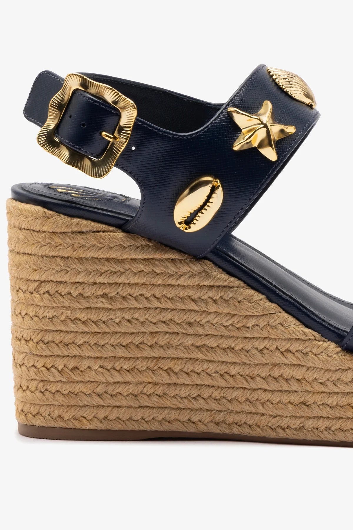 Madison Hi Espadrille Women's Shoes - Navy Blue Saffiano Leather Summer Wedges | Comfortable Casual & Beach Wear for Women