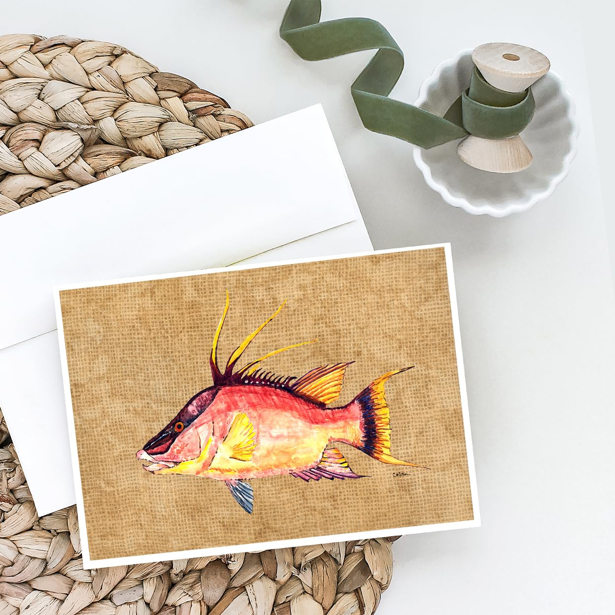Caroline's Treasures 8803GCA7P Hog Snapper Greeting Cards - Pack of 8 Blank A7 Note Cards (5x7 Inches) with Envelopes - Whimsical Fish Design for Birthday, Thank You & Holiday Cards - Perfect for DIY Crafting & Handwritten Notes