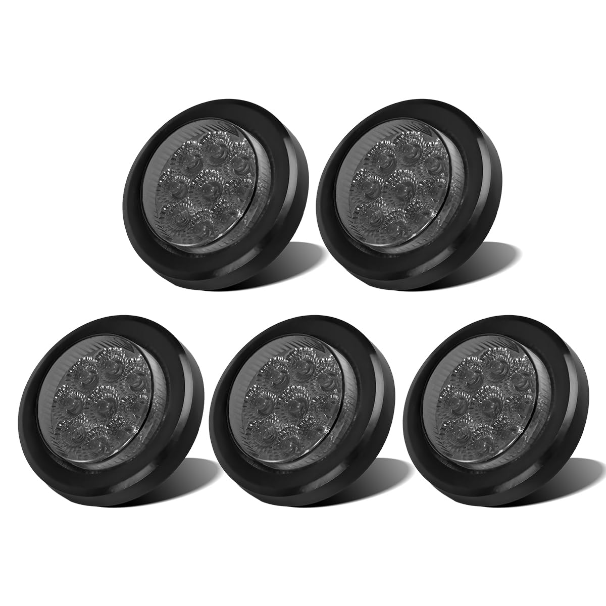 Partsam 5Pcs 2 Inch Round LED Marker Lights - 9 Red Diodes Smoked Lens with Reflectors, Waterproof 12V Flush Mount Lights for Truck, Trailer, RV - Perfect for Night Driving & Safety Visibility