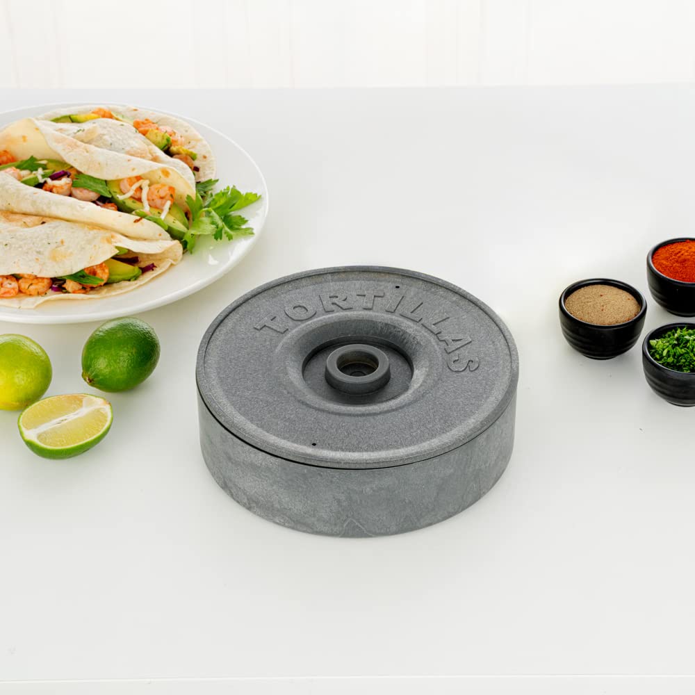 8.5 x 2.3 Inch Microwave-Safe Tortilla Warmers - 10 Pack with Lids, Insulated Gray Plastic Tortilla Holders for Homes & Restaurants | Keep Tortillas Fresh & Warm for Tacos, Burritos, Quesadillas & More