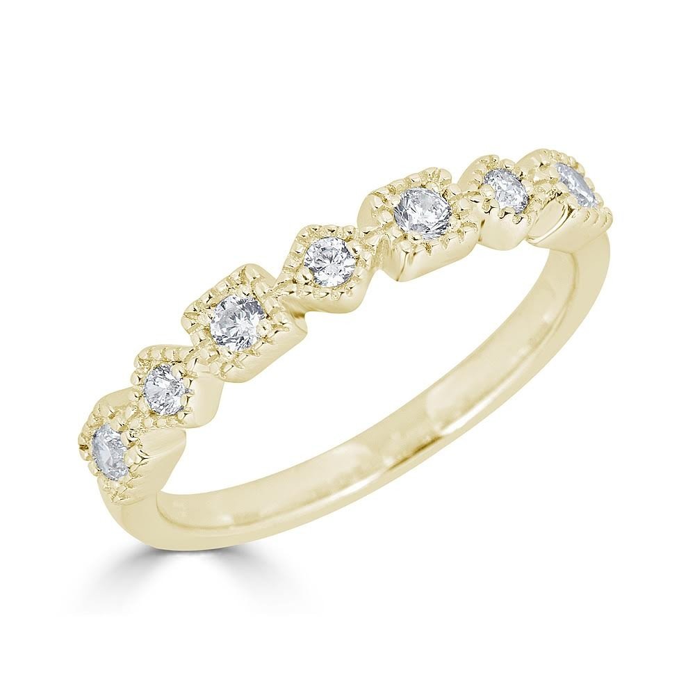 14KT Gold 1/5 CTW Diamond Alternating Shape Milgrain Wedding Band Ring - Perfect for Bridal Sets, Anniversary Gifts & Everyday Elegance