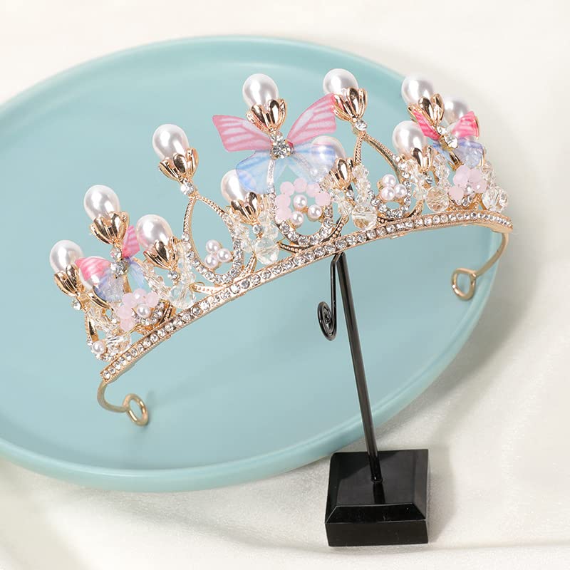 Sparkling Pink Crystal Tiara for Girls - Princess Costume Rhinestone Crown Headband for Weddings, Birthdays, Pageants & Dress Up | Perfect for Halloween, Christmas, Prom & Communion Parties | Elegant Hair Accessory & Cake Topper Gift