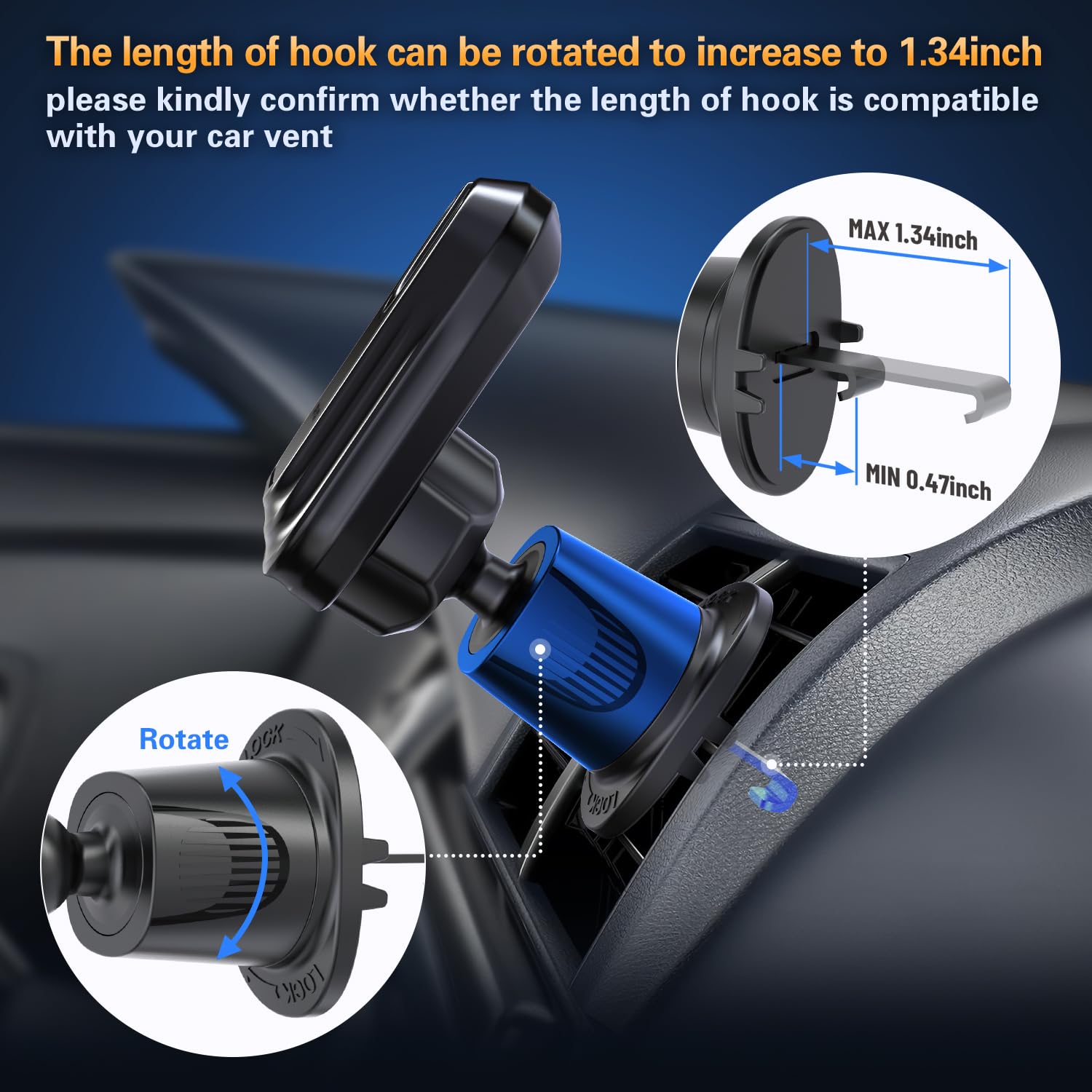 Pop-Tech Car Vent Phone Mount - Universal Air Vent Clip Holder for MagSafe Wallet, iPhone & Samsung - Sticky Adhesive Phone Stand for Hands-Free Driving & Navigation