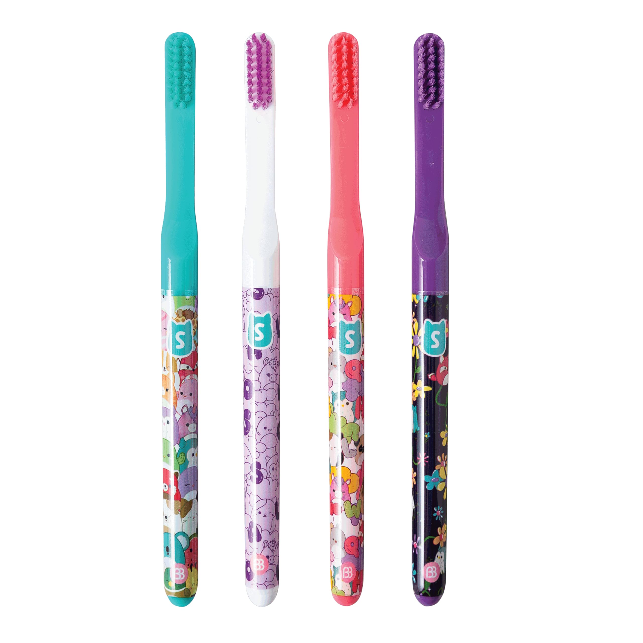 Brush Buddies Squishmallows Soft Manual Toothbrushes for Kids & Adults - 4 Pack - Gentle Bristles for Sensitive Teeth - Perfect for Travel, School & Daily Oral Care
