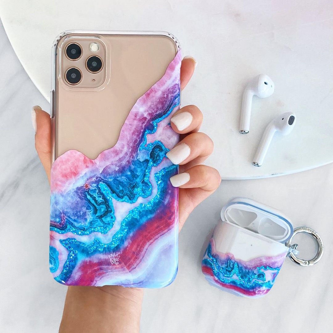 Geode Glitter Clear iPhone Case - Shatterproof Protective Cover with Crystal Design for iPhone 14/13/12/11 Pro Max - Perfect for Everyday Use & Special Occasions