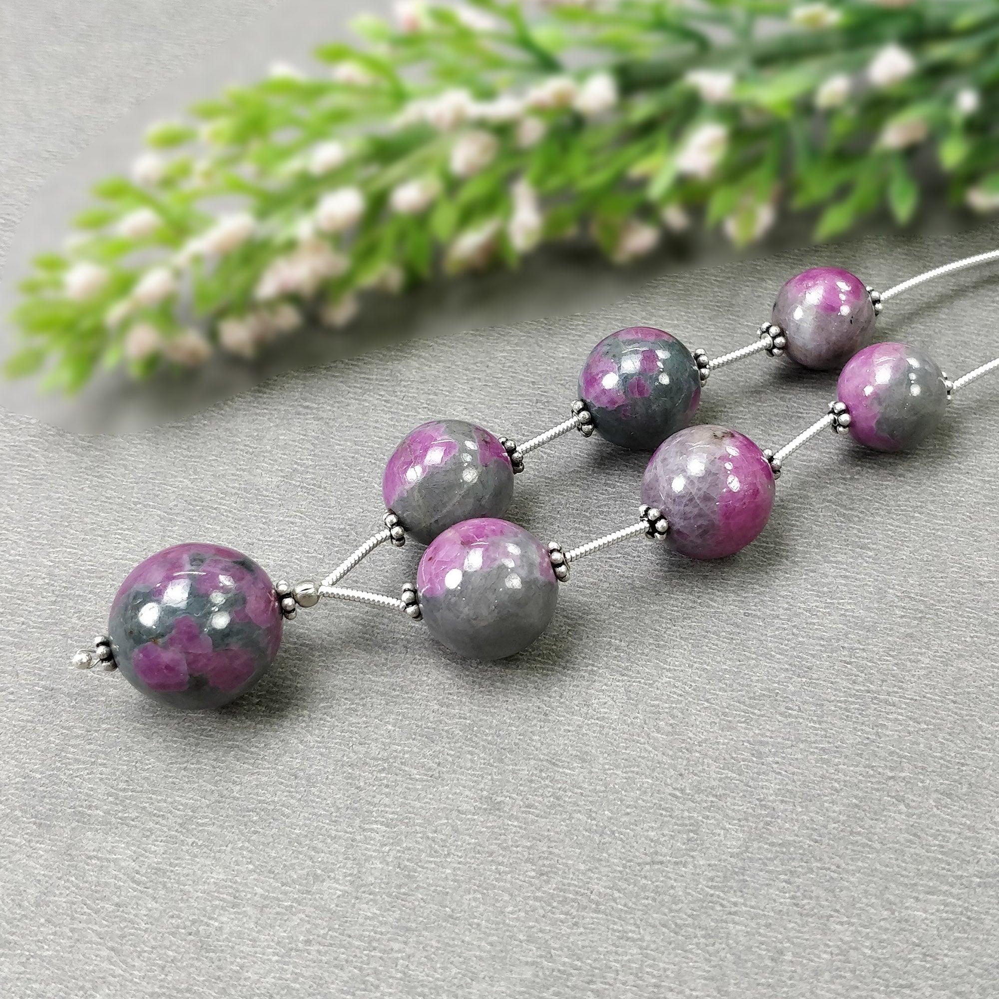 Natural Untreated Ruby Gemstone Loose Beads - 130.45cts Bi-Color Zoisite Ruby Balls (10.5mm-15.5mm) for Jewelry Making, DIY Crafts & Healing Crystal Collections