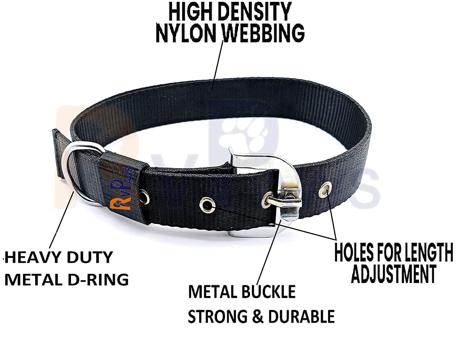 RvPaws 1 Inch Heavy Duty Nylon Dog Collar with 63 Inch Chain - Adjustable Pet Training Lead for Large Dogs (Black) - Perfect for Walking, Training & Outdoor Adventures