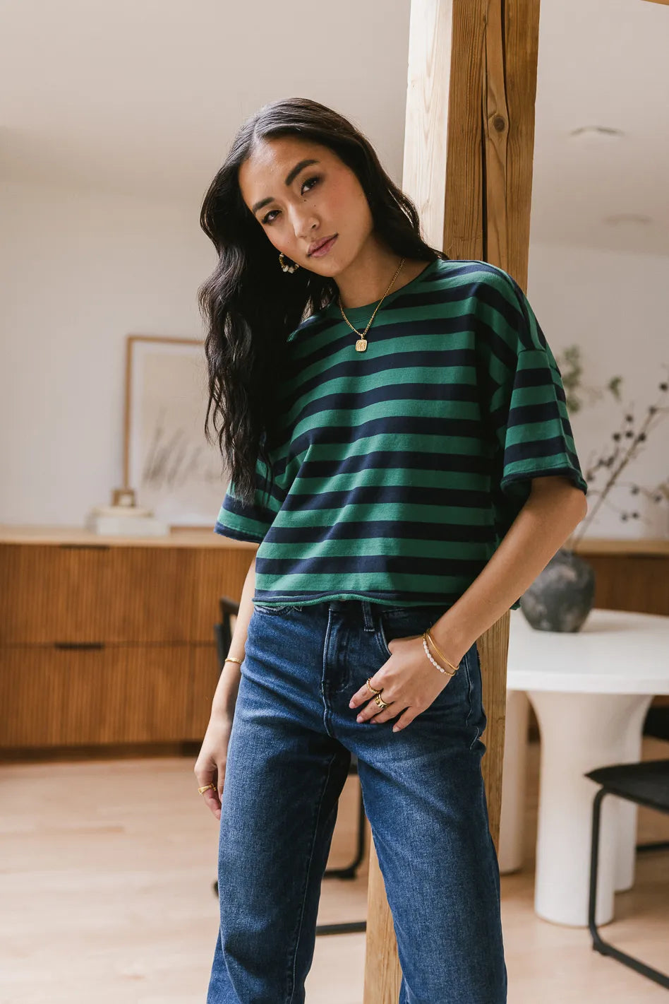 Felix Striped Green Top for Women | Soft & Comfortable Casual Shirt | Perfect for Everyday Wear, Office & Outings