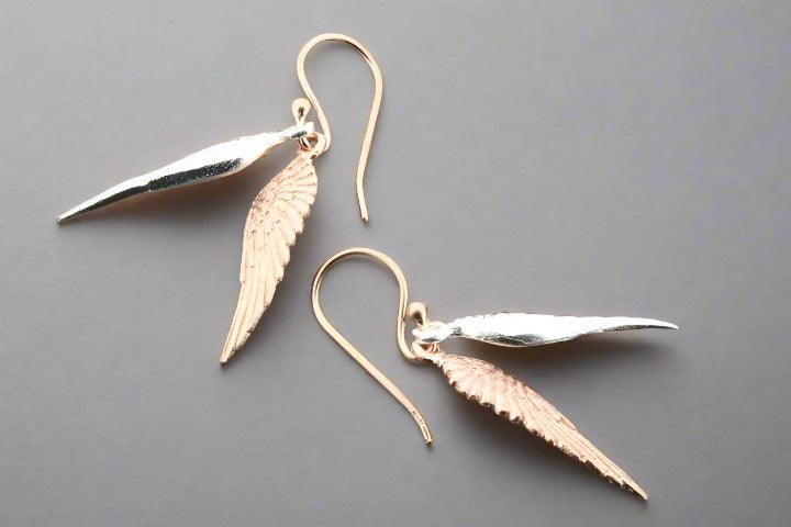 Elegant Asherah Wings Earrings in Rose Gold Over Silver - Perfect for Parties, Weddings & Special Occasions