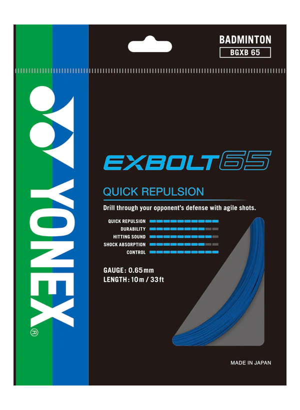 Yonex Exbolt 65 Badminton String - 10m High Performance Racket String for Professional Players | Perfect for Tournament Play & Training Sessions