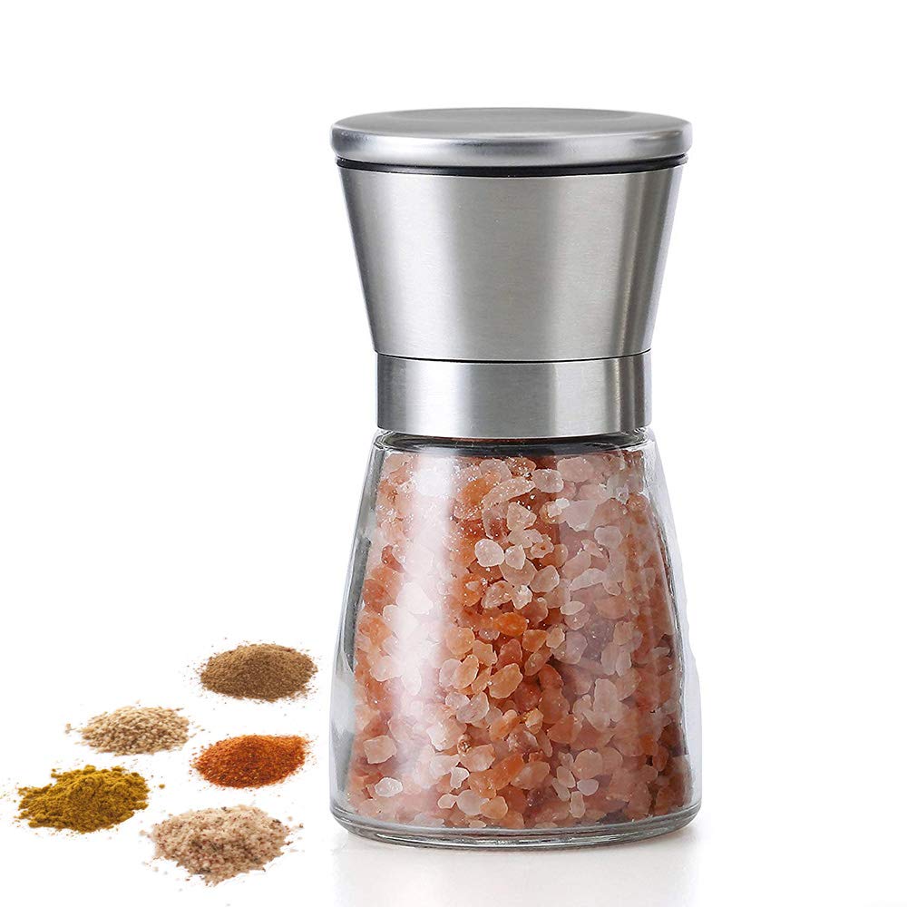 Premium Salt and Pepper Grinder Set - Adjustable Coarseness, Refillable Manual Mill with Stainless Steel Lid & Glass Body - Perfect for Home Kitchen, Dining Table, BBQ, Camping & Gifting