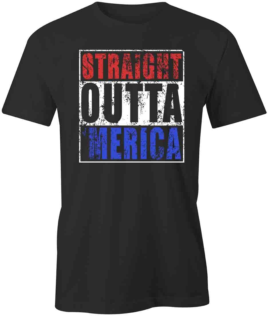 Straight Outta 'Merica Graphic T-Shirt - Black Printed Cotton Tee for Men & Women | Patriotic American Style Casual Wear for Concerts, Parties & Everyday Outfits