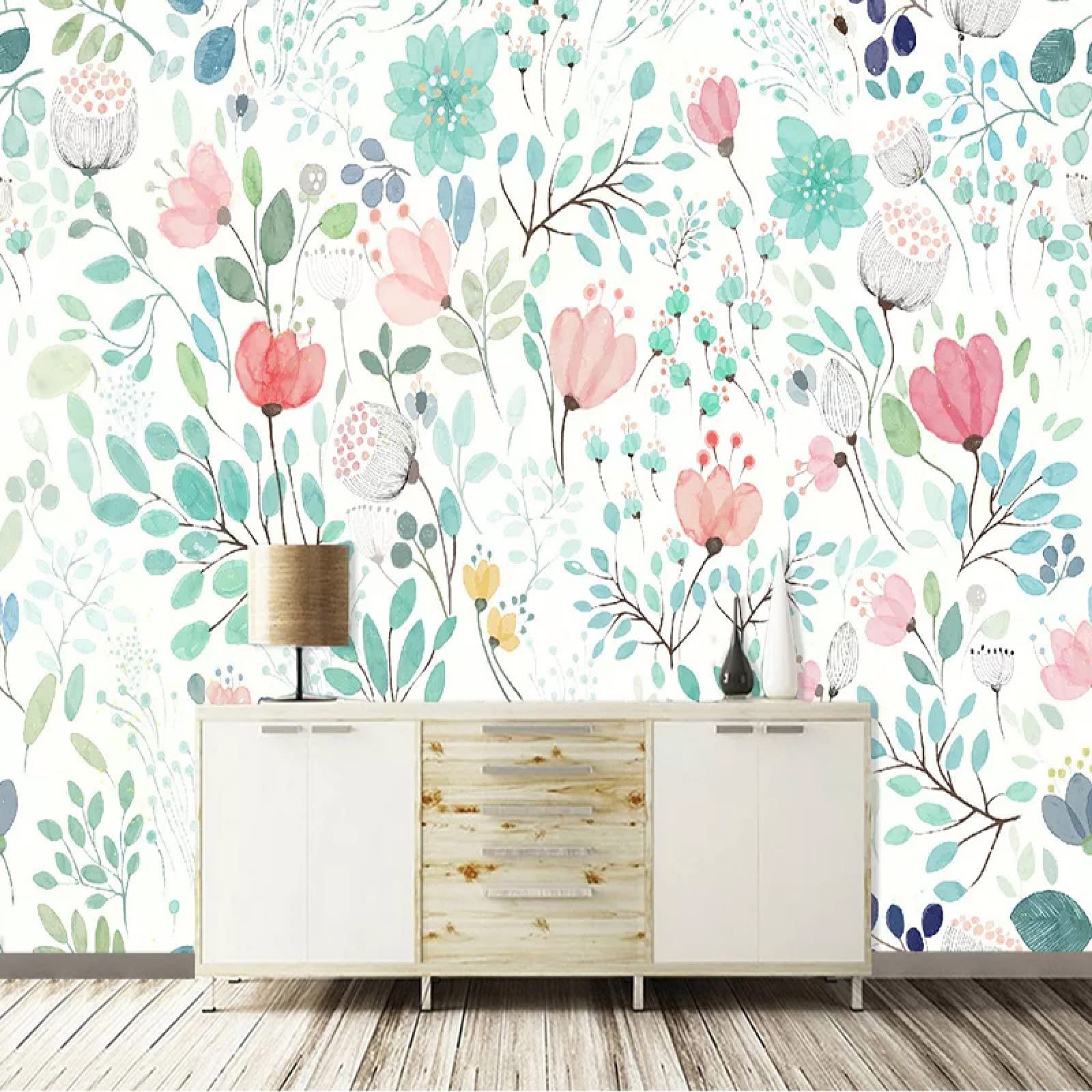 3D Watercolor Floral Peel and Stick Wallpaper - Abstract Leaves Plant Mural, Self-Adhesive Removable Wall Sticker for Home Decor, TV Background & Large Art Wall Painting (157