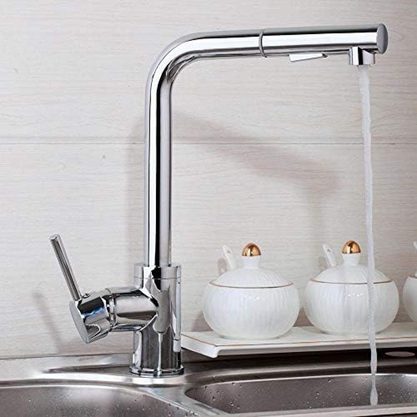 CRJUS 2 Function Kitchen Mixer Pull Out Tap - Hot & Cold Water Solid Brass Faucet for Sink - Perfect for Modern Kitchens & Food Preparation Areas