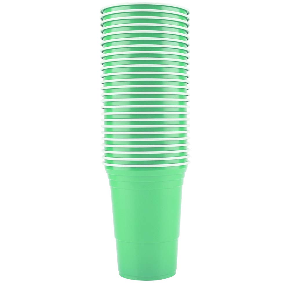 Zerodis 25 Pcs Plastic Beer Pong Cups Set - Reusable Party Drinking Game Accessories for Adults, Green Solo Cups for Beer Pong, Flip Cup & College Parties - Perfect for Tailgates, BBQs & Game Nights