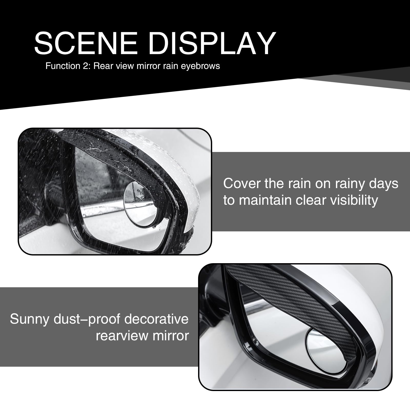 2PCS Universal Car Rearview Mirror Eyebrows - Waterproof ABS for Rain Protection (Carbon Fiber Black) - Perfect for SUVs & Sedans