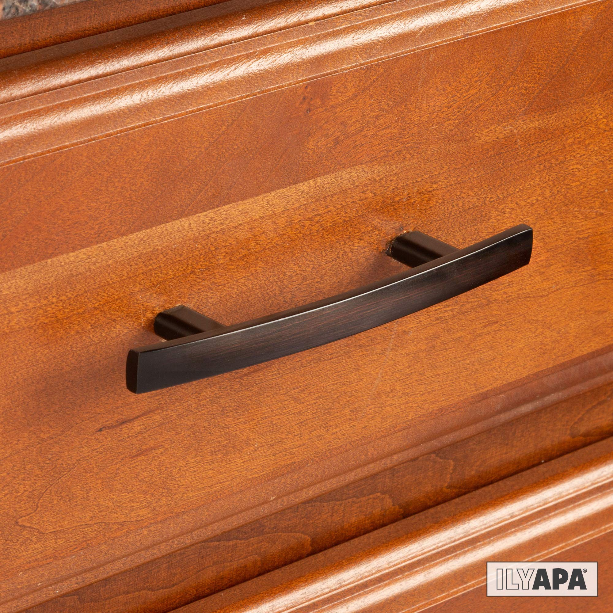 Ilyapa Oil Rubbed Bronze Kitchen Cabinet Handles - 3 Inch Center to Center Curved Bar Pulls - 10 Pack Cabinet Hardware for Modern Kitchens, Bathrooms & Furniture Drawers