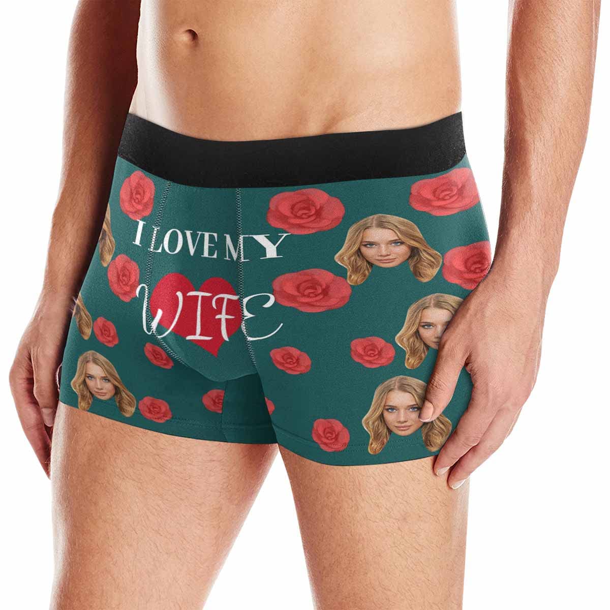 Custom Personalized Men's Boxer Briefs with Red Rose Heart Print - Perfect for Valentine's Day Gifts, Anniversary Presents & Romantic Occasions