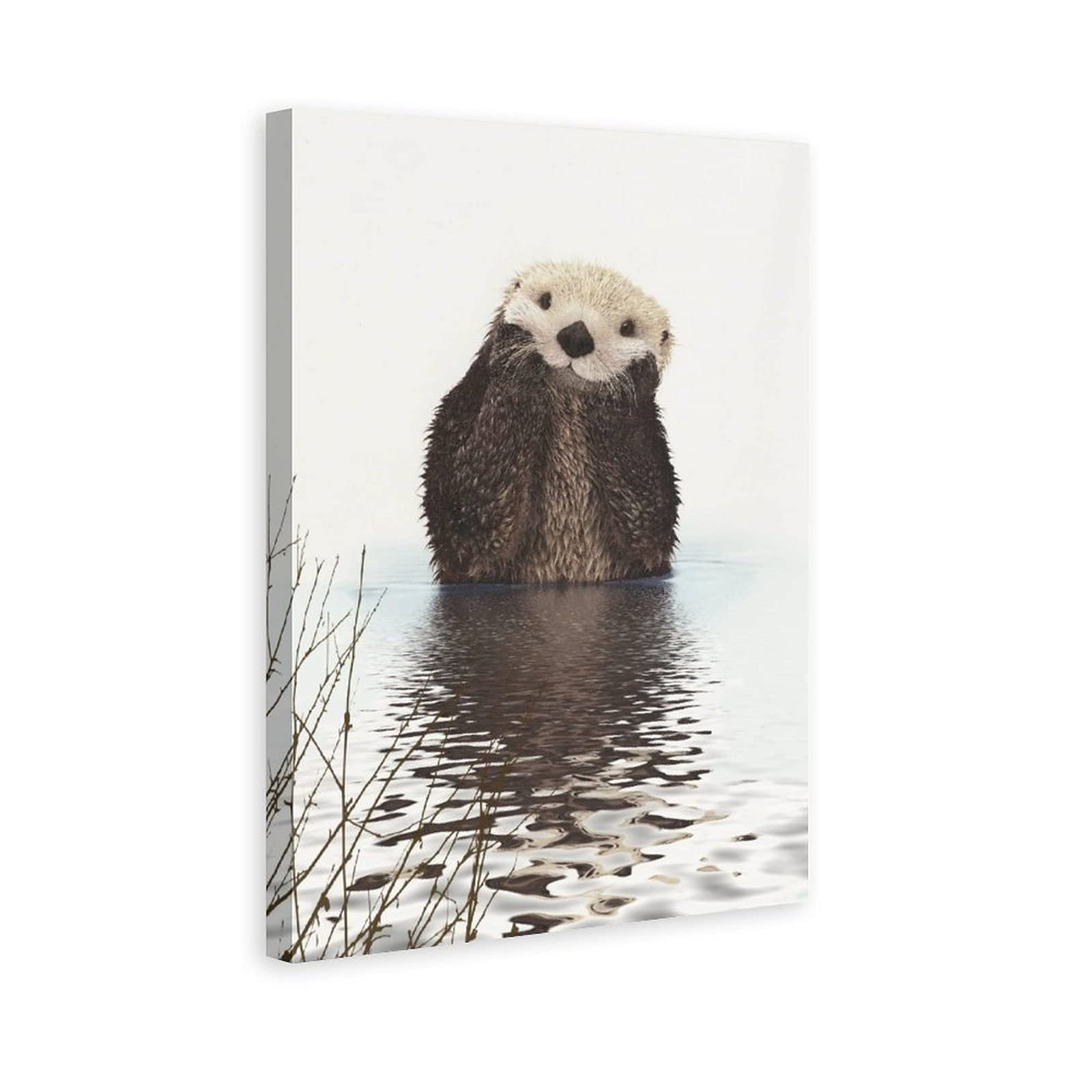 Cute Adorable Fluffy Otter Canvas Wall Art - 20x30 Inch Animal Print Painting for Living Room, Bedroom & Office Decor - Perfect Gift for Nature Lovers & Home Decoration