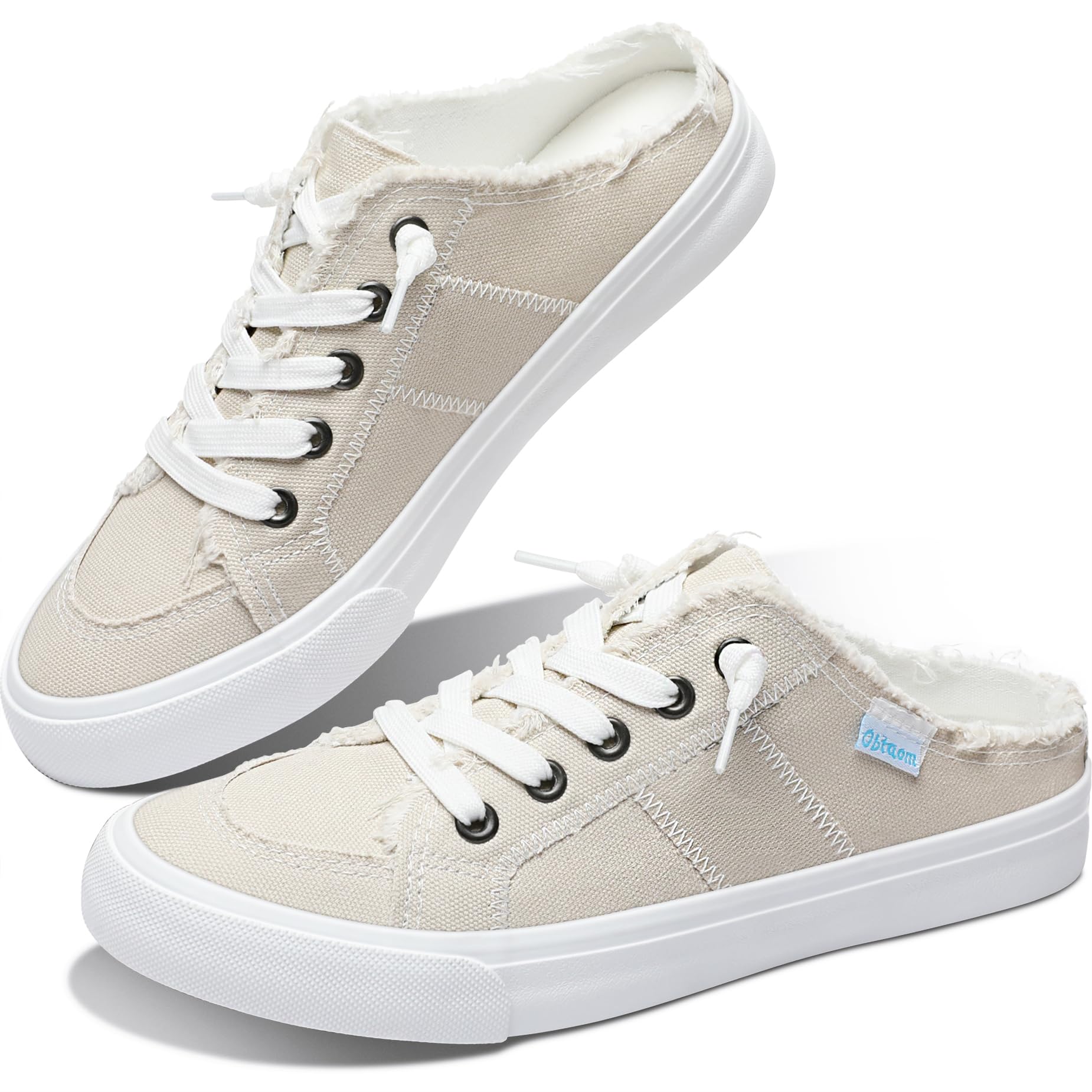 Obtaom Women's Memory Foam Canvas Mules - Comfortable Slip-On Backless Clipper Sneakers for Casual Wear, Travel & Holiday Outfits