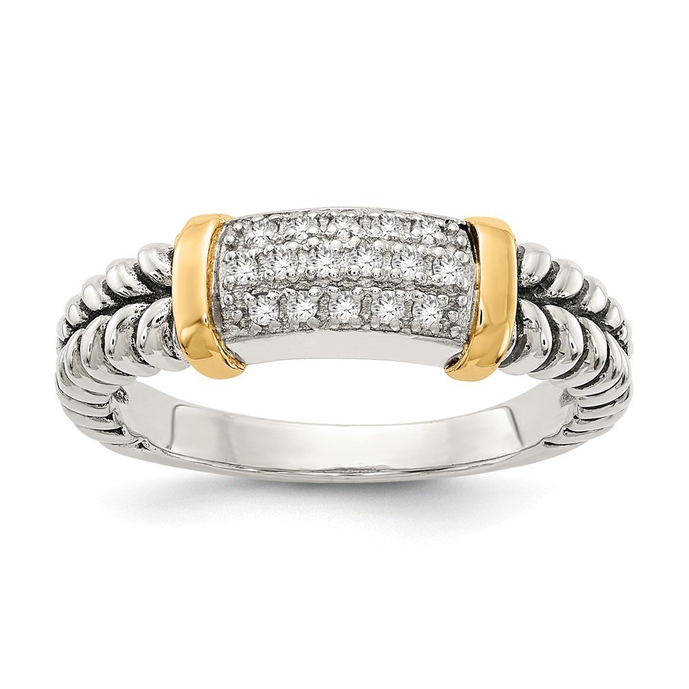 14K Yellow Gold & 925 Sterling Silver Diamond Ring Band (0.12 CTTW) - Elegant Wedding, Engagement & Anniversary Jewelry Gift for Women