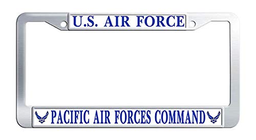US Air Force Pacific Air Forces Command Stainless Steel License Plate Frame - Durable Car Tag Holder for Military Supporters & Veterans - Perfect for Cars, Trucks & Motorcycles