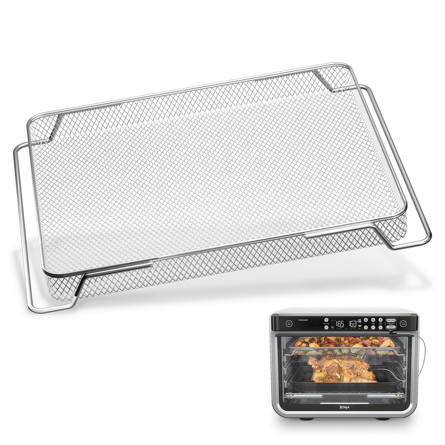 Original Replacement Air Fryer Basket & Baking Trays for Ninja DT201/DT251 Foodi Digital Air Fryer Oven - Stainless Steel Accessories | Perfect for Roasting, Baking & Air Frying Chicken Wings, Fries & Vegetables