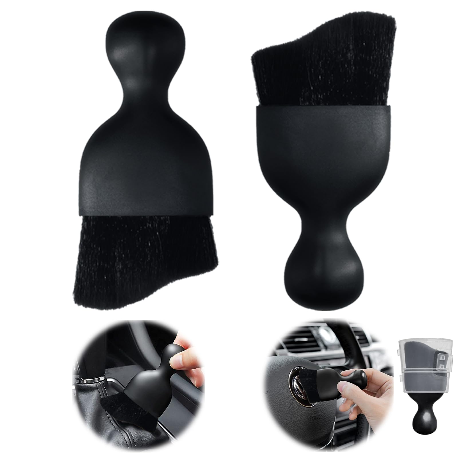 2 Pack Car Detailing Brush Set - Soft Bristle Interior & Exterior Cleaning Brush for Dashboard, AC Vents, Leather Seats, Engine - Perfect for Car Wash, Auto Detailing & Vehicle Maintenance (Black)