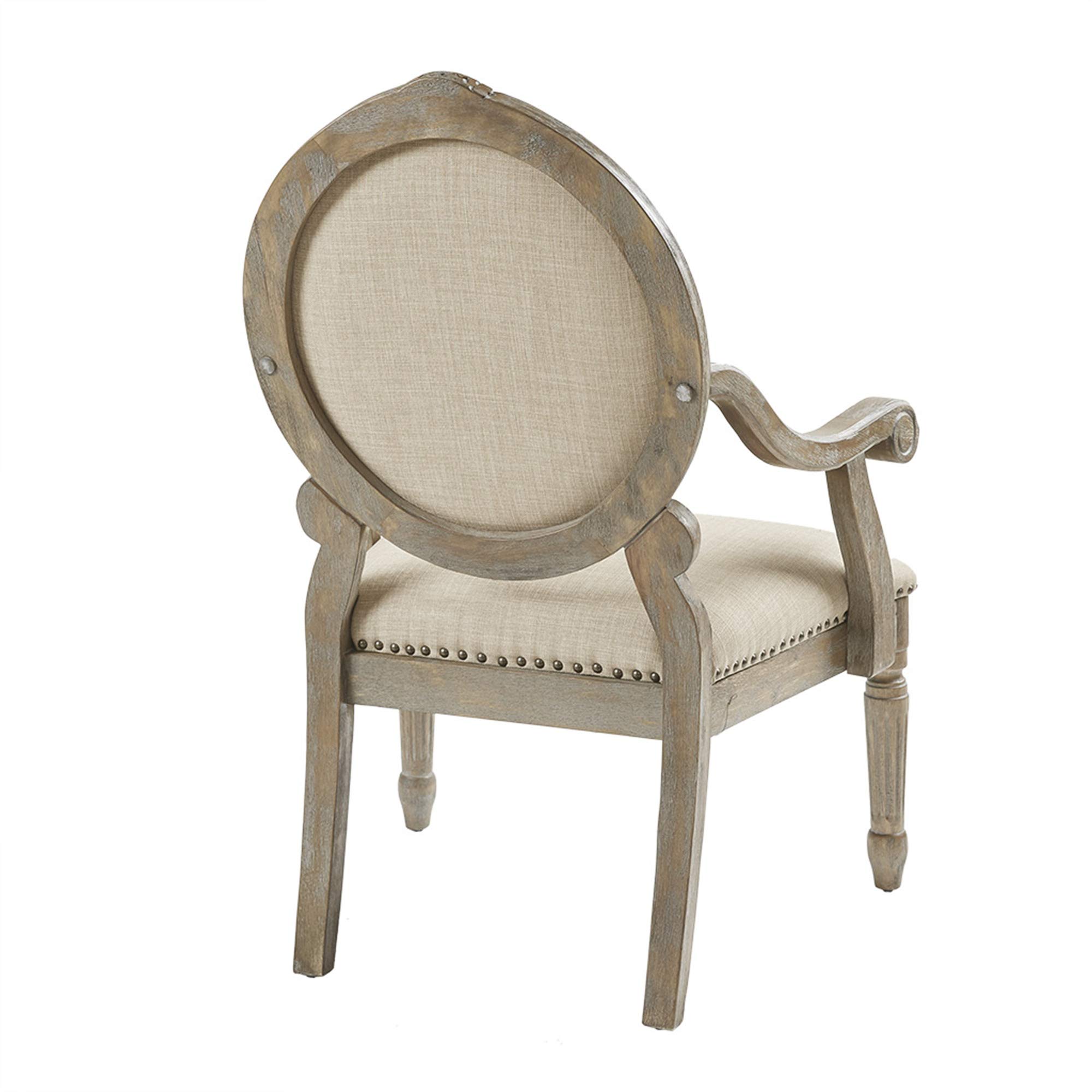 Madison Park Brentwood Accent Chair - Birch Hardwood Frame, Hand Carved Scroll Design, Modern Classic Style Armchair for Living Room, Bedroom & Lounge - Medium Beige Upholstered Sofa Chair - Perfect for Reading Nook, Home Office or Cozy Corner Decor