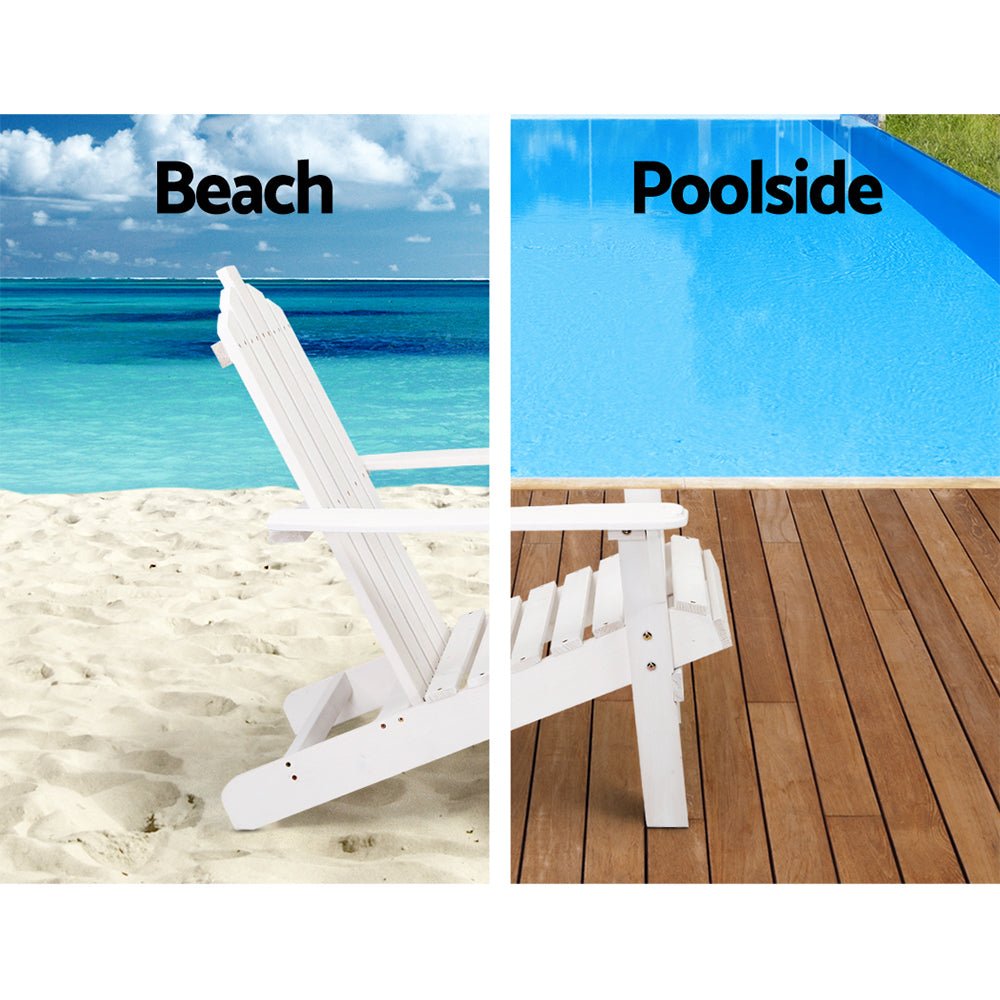 Premium Adirondack Outdoor Chairs - Solid Wood Beach Lounge Chair for Patio, Garden & Backyard - Weather-Resistant White Wooden Furniture for Relaxing by Poolside, Beach or Deck