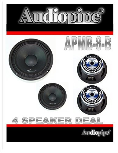 Audiopipe 2 Pairs 8 Inch 500W Full Range Loud Speakers with Low Mid Range - APMB-8-B - Perfect for Home Theater, DJ Setup, and Live Music Performances