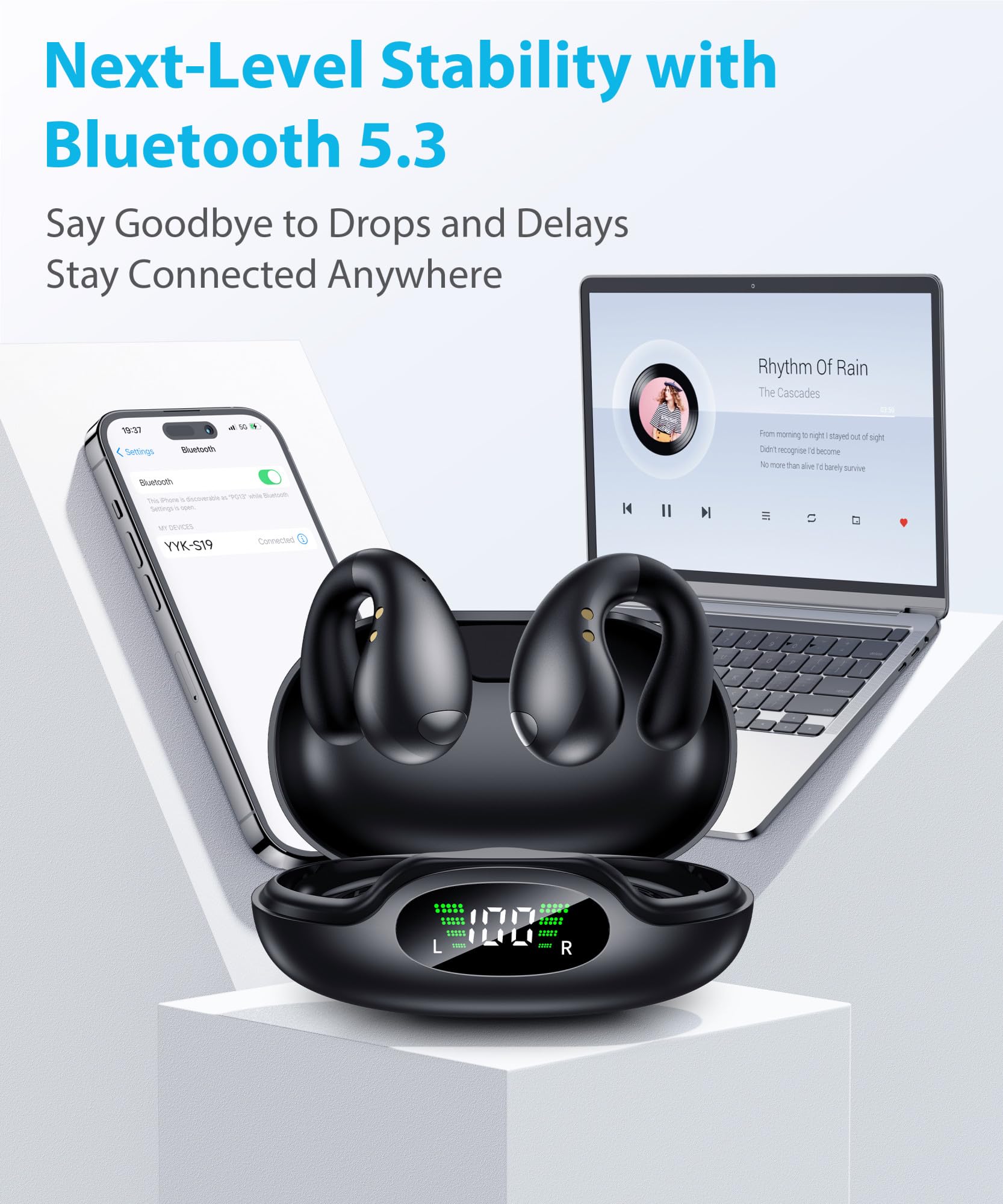 Ultra Open Ear Earbuds - Wireless Bluetooth Bone Conduction Headphones with Secure Clip-On Design, Comfortable Over-The-Ear Fit for Small Ears | Perfect for Running, Gym Workouts, Cycling, Hiking & Outdoor Sports Activities