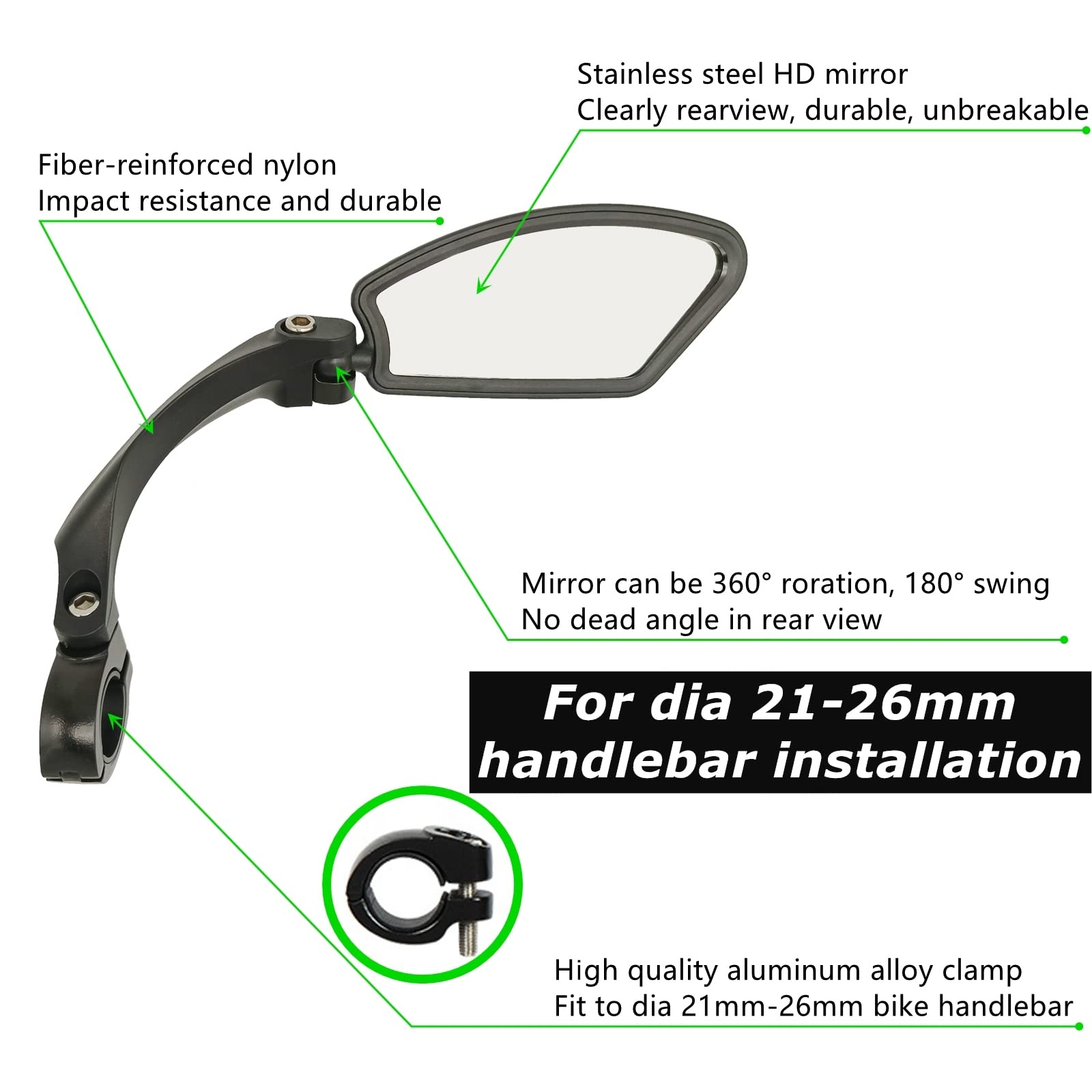 Adjustable Stainless Steel Bike Mirror - Handlebar Mount Rearview Mirror for Bicycles | Durable & Safe Cycling Accessory | Perfect for Commuting, Road Biking & Mountain Trails (Right Side)