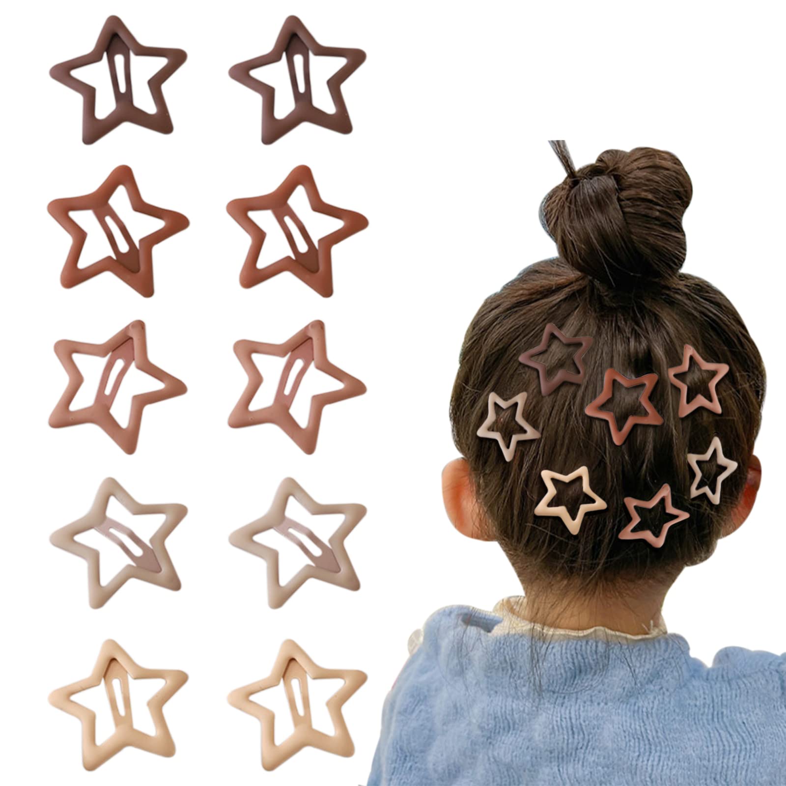 10 Pcs Star Hair Clips for Girls - Colorful Non-Slip Metal Snap Barrettes Hair Accessories for Women, Toddlers & Kids (5 Colors) - Perfect for School, Parties & Everyday Styling