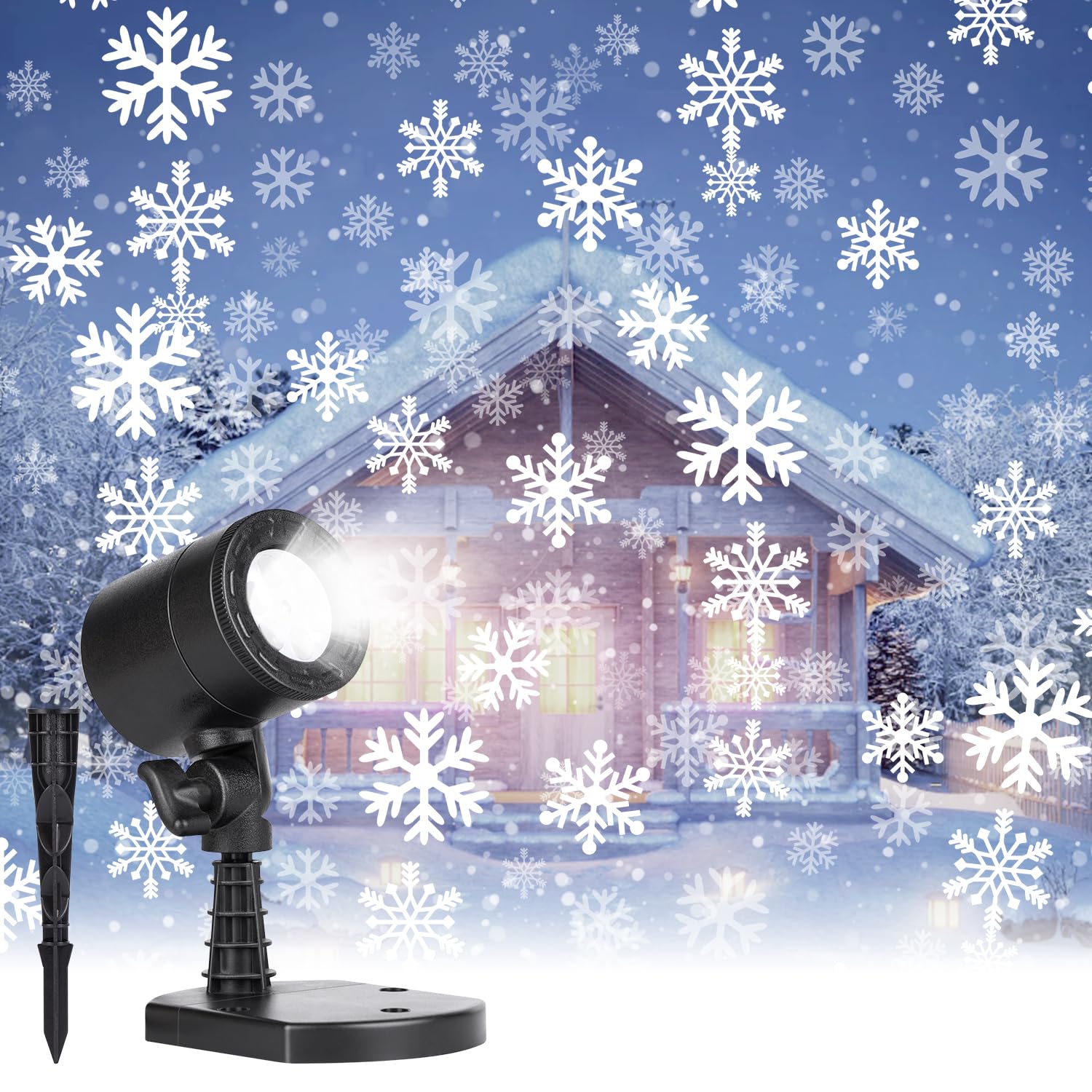 Outdoor Christmas Snowflake Projector Lights - LED Snowfall Landscape Lighting with Moving Effect, Waterproof & Wall Mountable for Holiday Decor - Perfect for Xmas, New Year, Home Party & Indoor/Outdoor Decorations