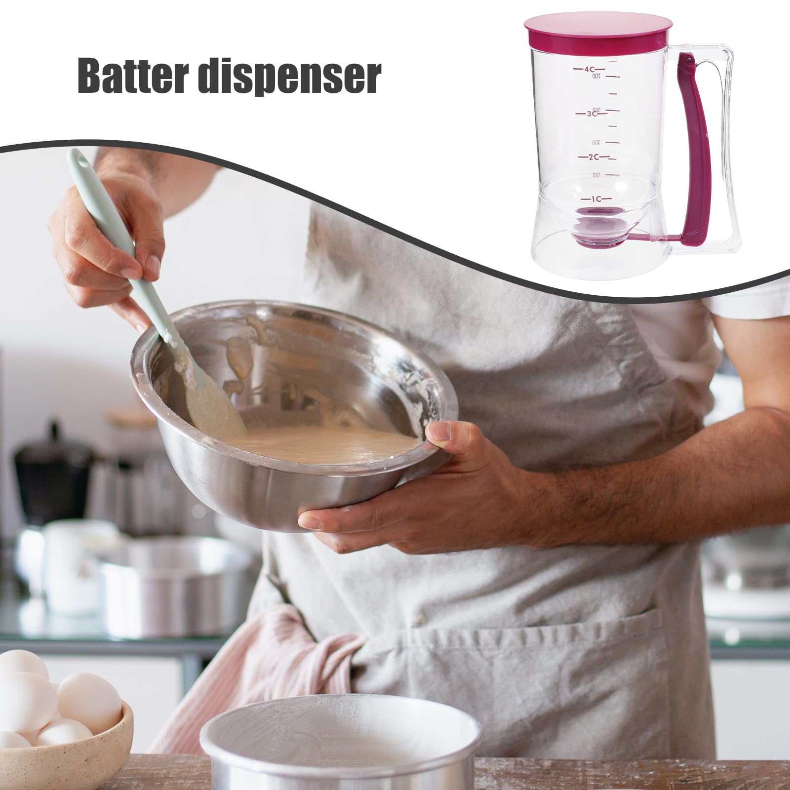 UPKOCH Pancake Dispenser with Measuring Marks - Perfect for Baking Pancakes, Cupcakes, Waffles, Cakes & Muffins - Ideal for Breakfast, Brunch, Kids Parties & Holiday Baking
