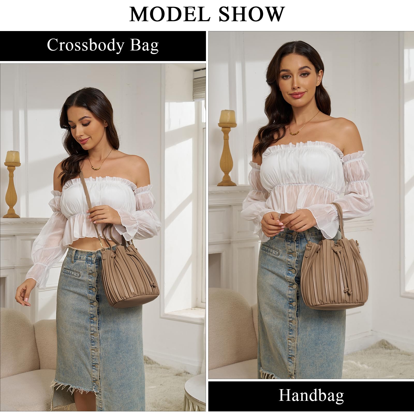 Stylish Mini Leather Bucket Bags for Women - Drawstring Crossbody Purse & Pleated Shoulder Handbag | Perfect for Daily Use, Travel & Shopping