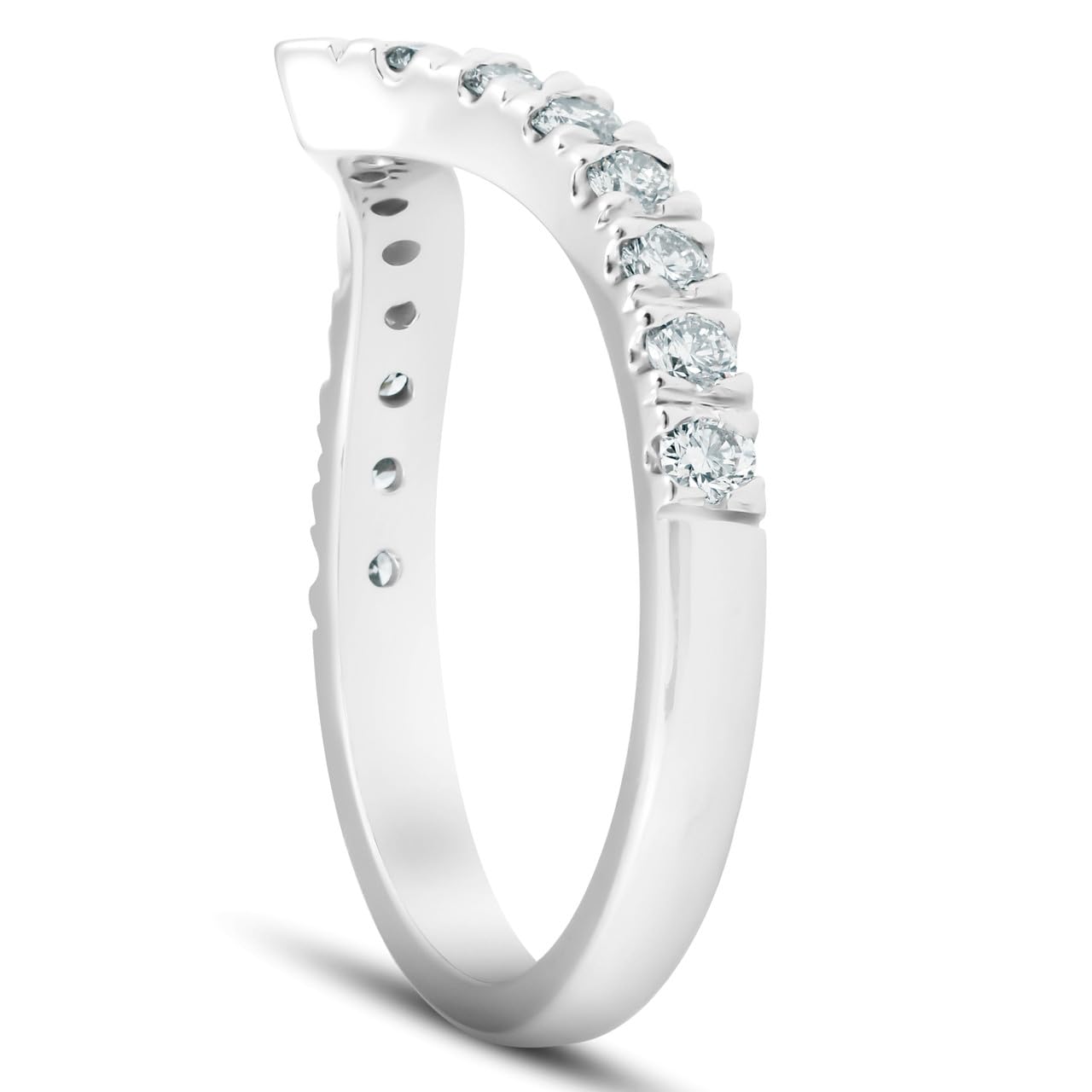 1/2 Carat Diamond Curved V-Shape Contour Ring - 14K White Gold Women's Wedding Band for Engagement, Anniversary & Special Occasions