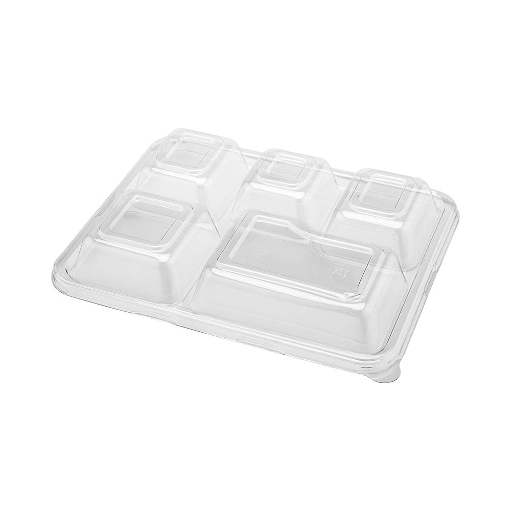 Pulp Tek Plastic Dome Lids 100-Pack | Disposable Clear Plastic Dome Lids with Built-In Tab | Fits 5-Compartment Bagasse Food Trays (Lids Only, Trays Sold Separately) | Ideal for Restaurants, Cafeterias & Takeout Services