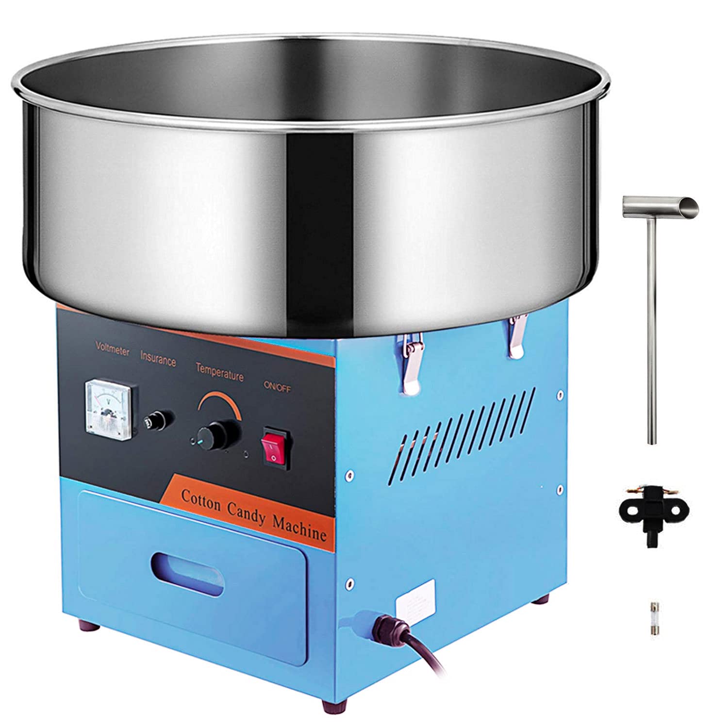 Electric Cotton Candy Machine Commercial Grade 110V - Blue Cotton Candy Floss Maker for Birthday Parties, Carnivals, School Events & Social Gatherings | Perfect Party Favor & Concession Stand Equipment (Without Wheels) | Home Use, Fair Booth, Fundraiser, Wedding Dessert Station