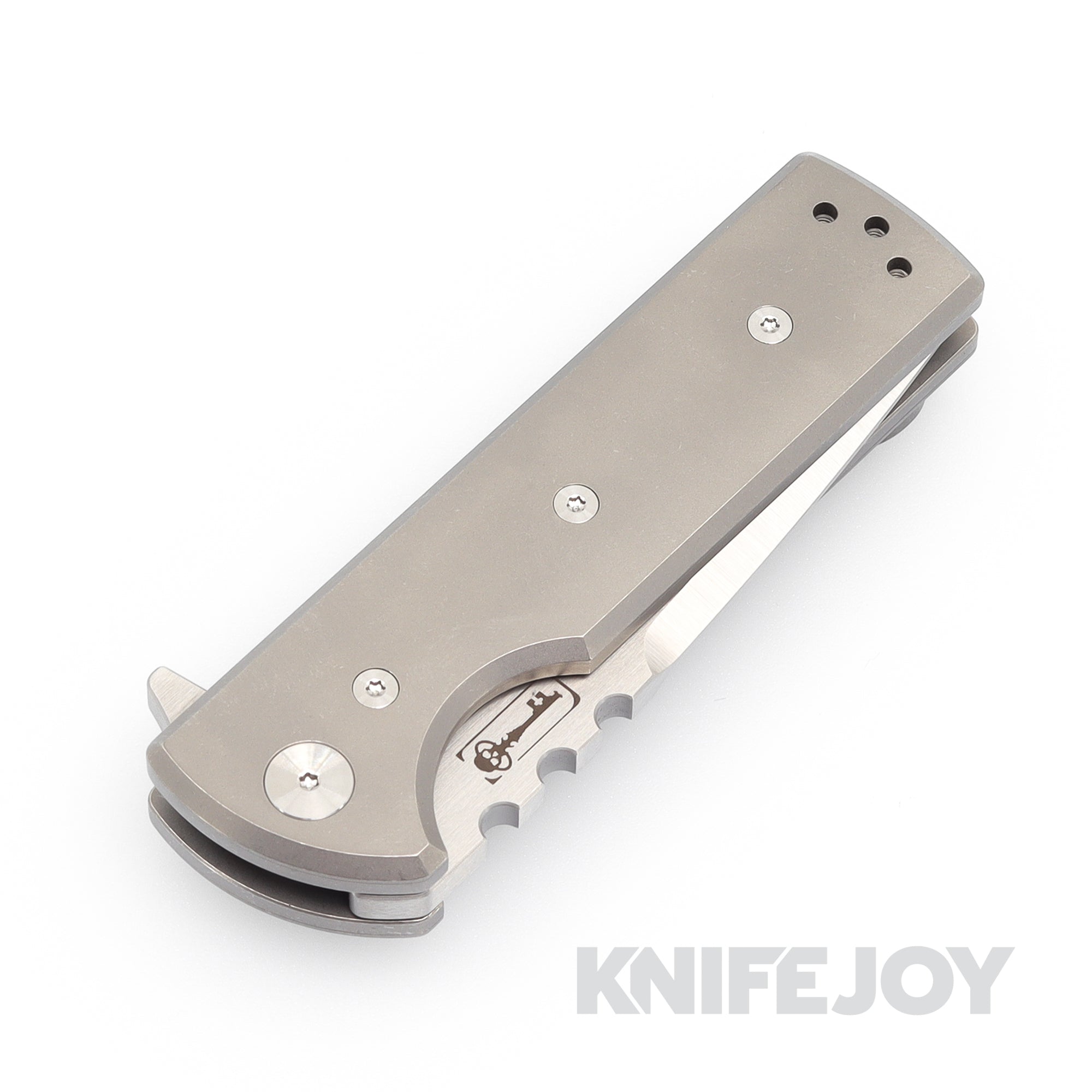 Chaves Knives T.A.K. Tanto Folding Knife - Stonewashed Titanium Handle, Belt Finish, EDC Pocket Knife for Outdoor Camping, Hiking & Everyday Carry