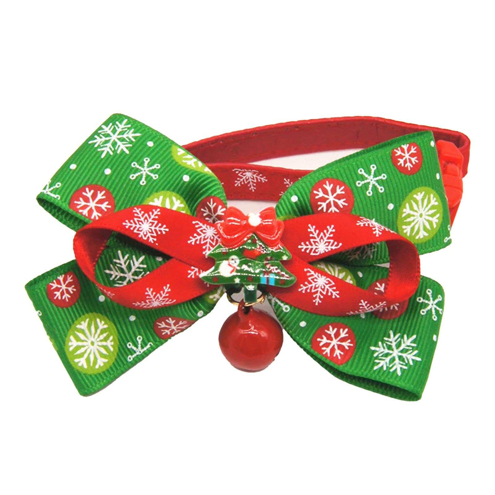Durable Adjustable Pet Collar for Dogs & Cats - Christmas Green with Bell for Holiday Dress-up