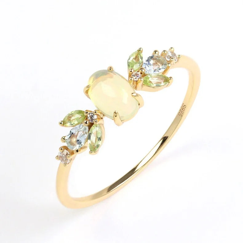 Elegant Peridot Oval Ring with Blue Topaz CZ Stones - August Birthstone Jewelry for Leo Birthday Gift | Perfect for Anniversary, Engagement & Special Occasions | TB1702