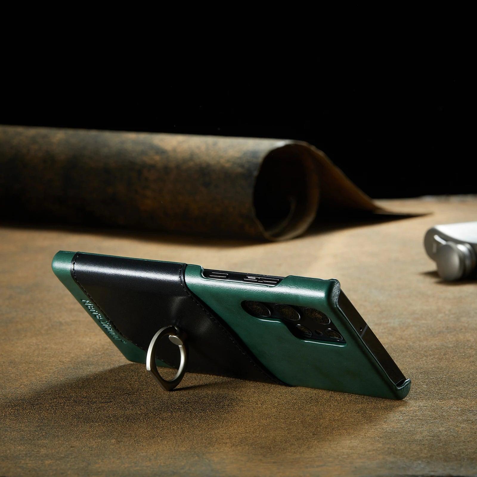 Samsung Galaxy S24 Plus Genuine Leather Phone Case with Ring Stand - Perfect for Work, Travel & Everyday Protection
