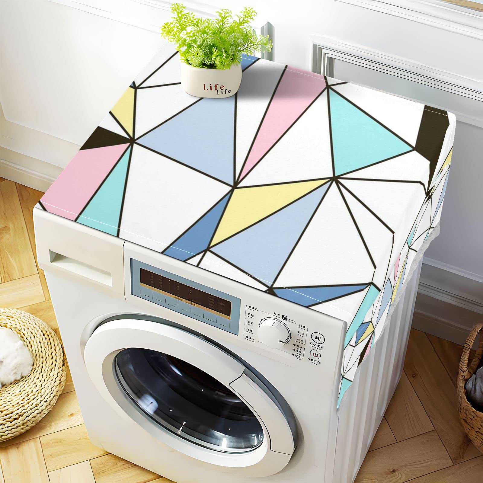 Anti-Slip Washing Machine Cover with Polygon Pattern - Dustproof Dryer Top Cover for Laundry Room, Includes 4 Storage Bags - Perfect for Home Appliances Protection & Organization