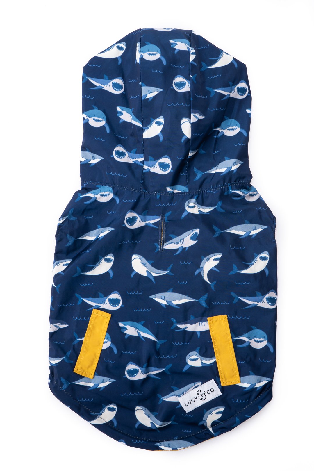 Lucy&Co Reversible Dog Raincoat - Shark Attack Design, Waterproof & Lightweight Pet Jacket for Small & Medium Dogs - Perfect for Rainy Walks, Outdoor Adventures & Halloween Costumes