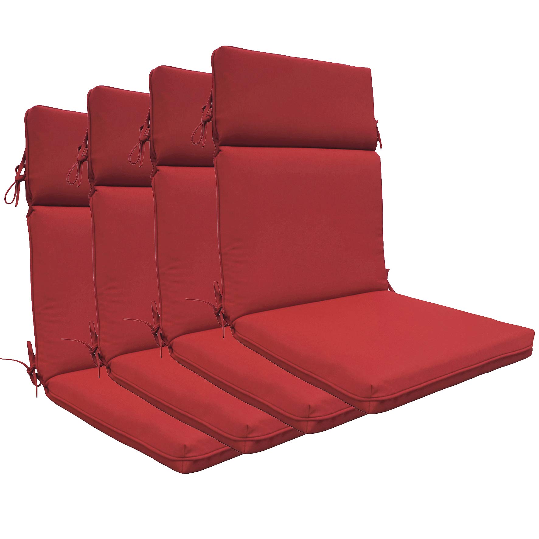 BOSSIMA High Back Chair Cushions Set of 4 - Indoor Outdoor Patio Furniture Replacement Cushions, Olefin Fabric in Bright Red - Perfect for Poolside Lounging, Garden Seating & Deck Relaxation